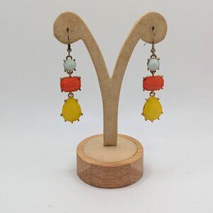 Pretty Art Deco Pastel Faceted Teardrop Drop Earrings Tricolor gold tone